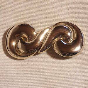 Dame Belt Buckle 1980s Infinity Twist Scroll 2 Piece Gold Tone Women Vintage